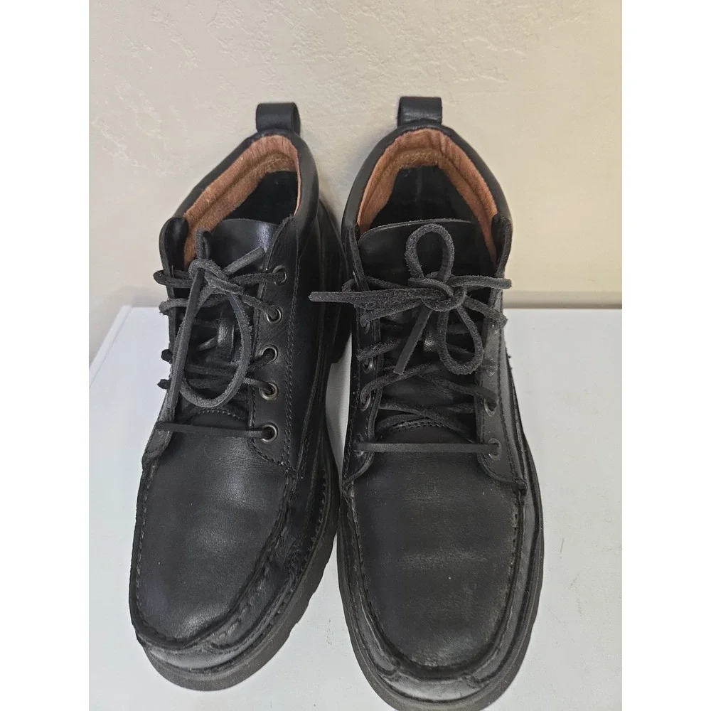 Rockport Mens Black Leather Boots Vibram Moc Toe Ankle Hikers Gorpcore Sz 9.5